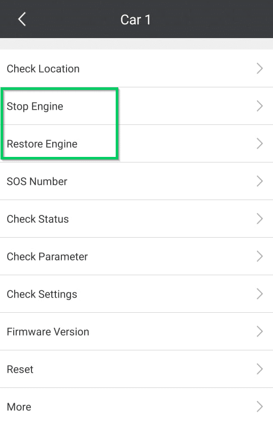 The stop engine tab on the iTRACK Car Tracking system