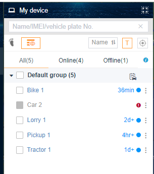 The device panel on the Itrack car tracking system
