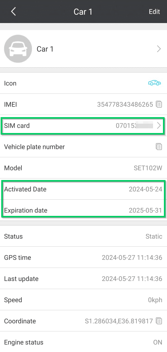 The details tab on the iTRACK car Tracking system