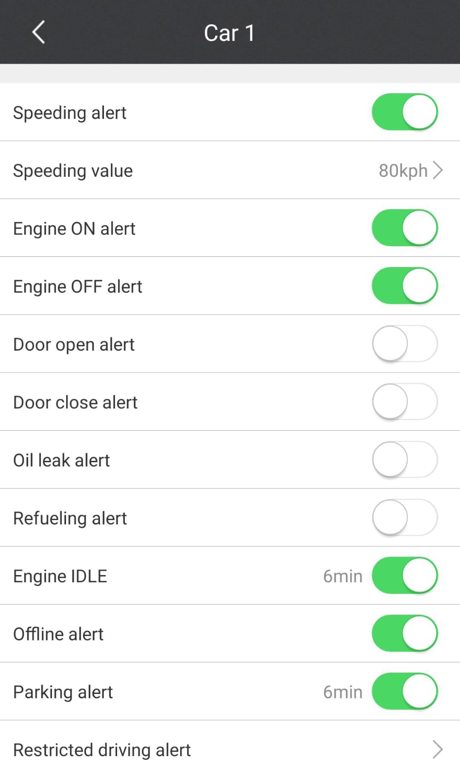 The settings tab on iTRACK