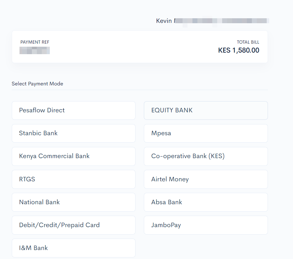 A tab showing payment options when paying for a logbook transfer on the new NTSA system