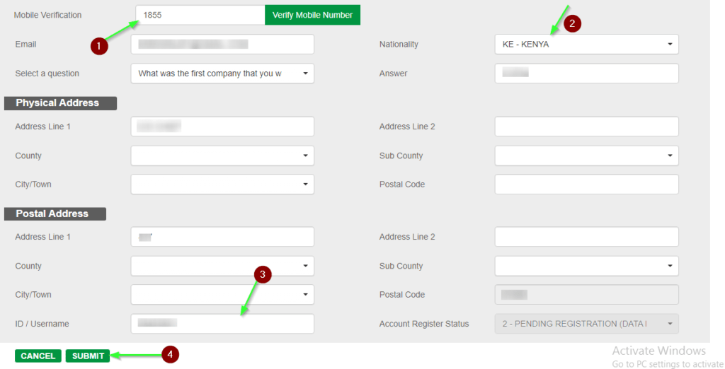 Personal Information tab on the NTSA Tims portal as used in the article on how to open a Tims account