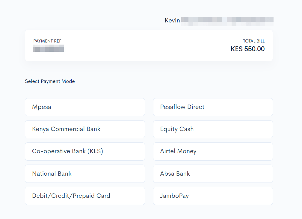 The Payment section when doing a motor vehicle search