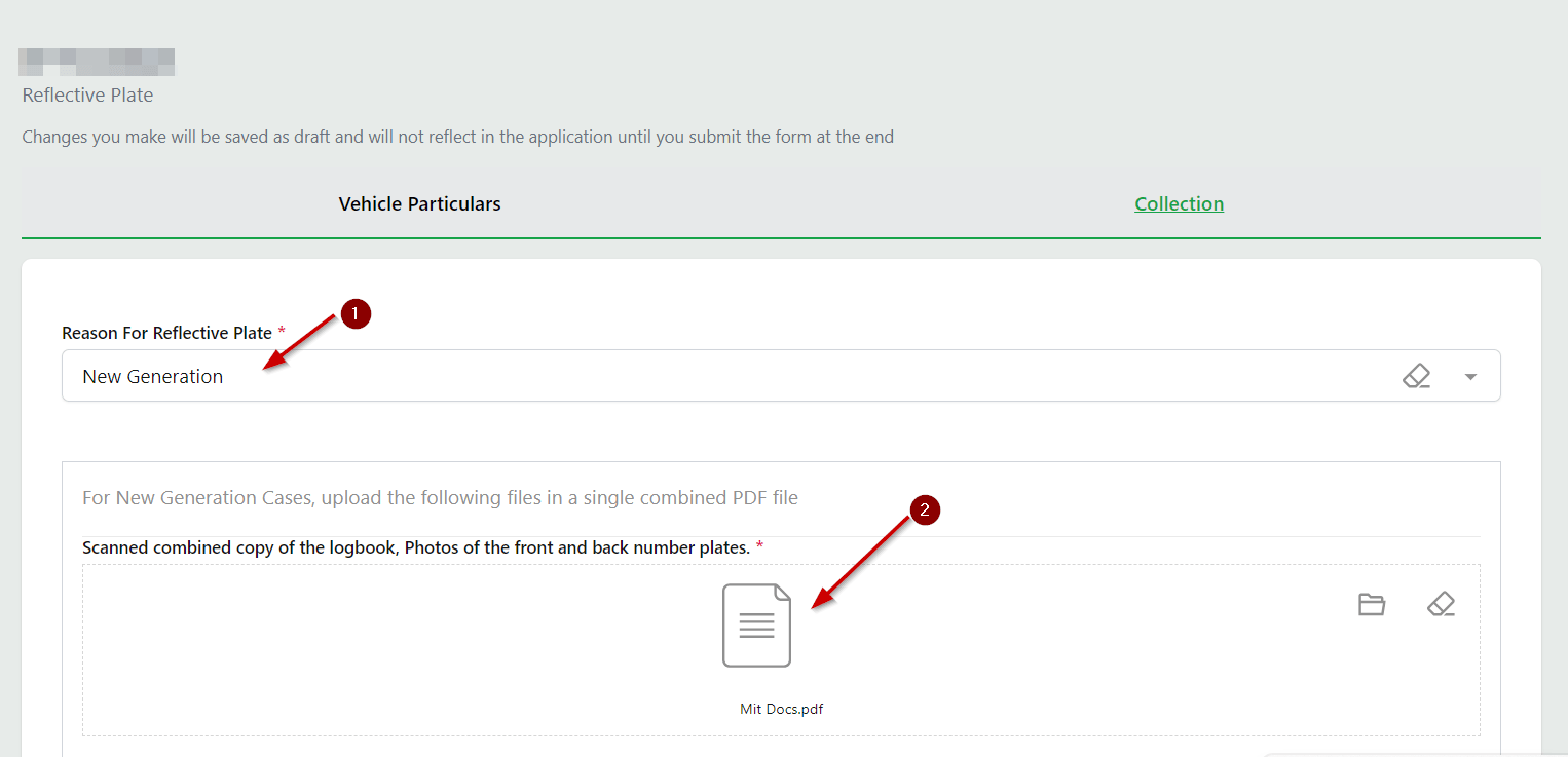 Enter the vehicle particulars on the eCitizen portal