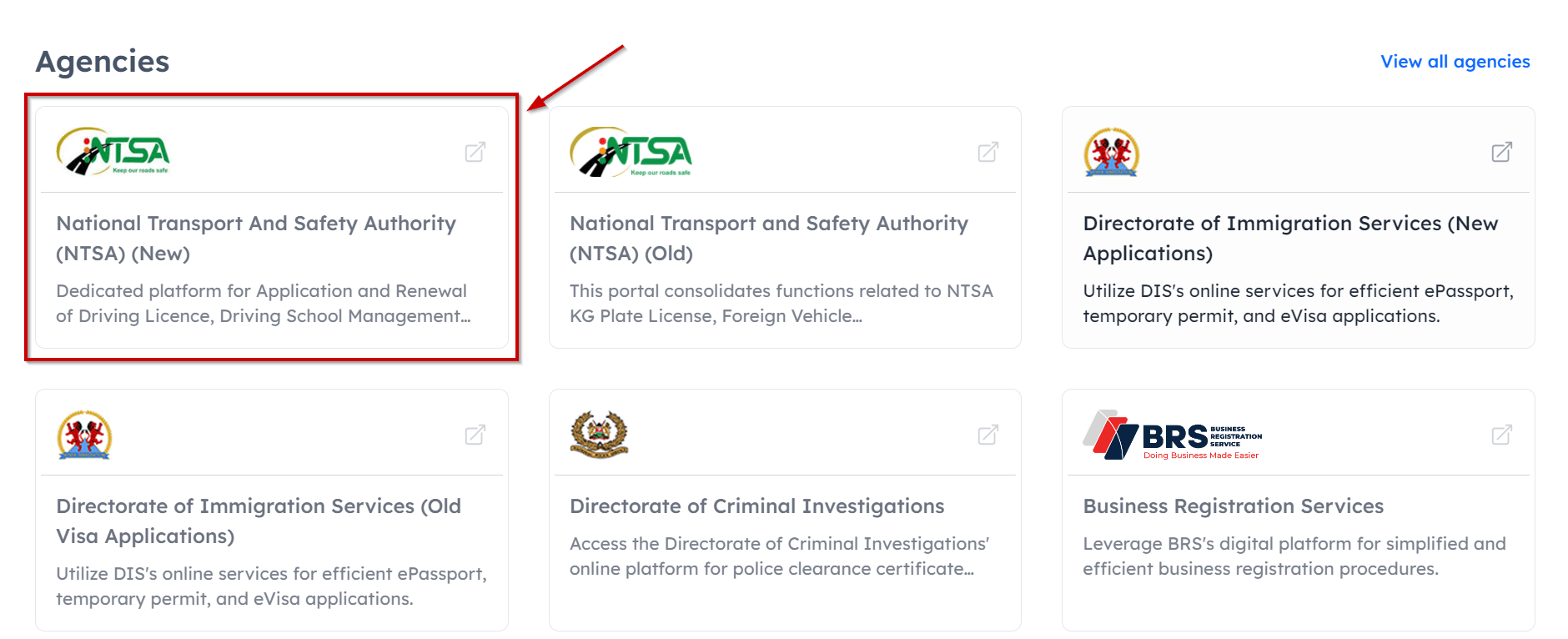 An image showing the New NTSA System on the eCitizen website