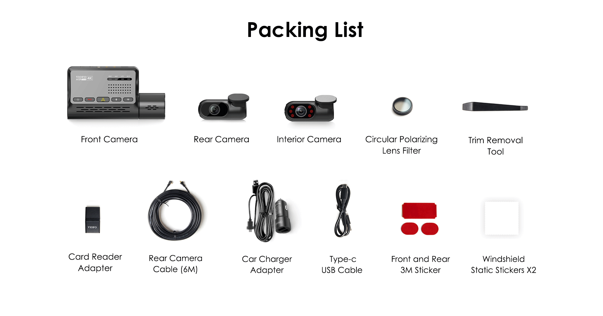 The Viofo A139 Pro Packaging List