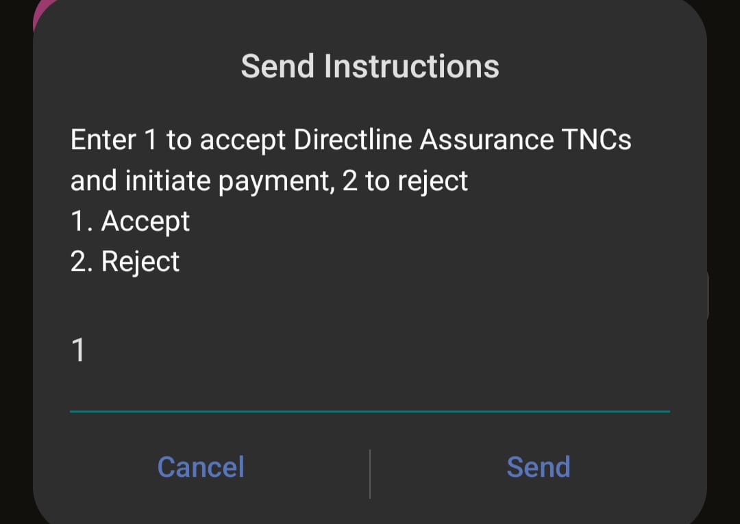 An image showing a tab where you accept the TNCs for Directline Assurance